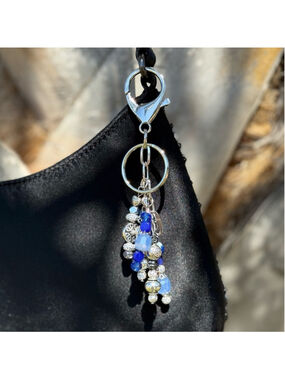 NEW Sky Blue Beaded Crystal Bag Charm Keychain Handmade One of a Kind (#27)